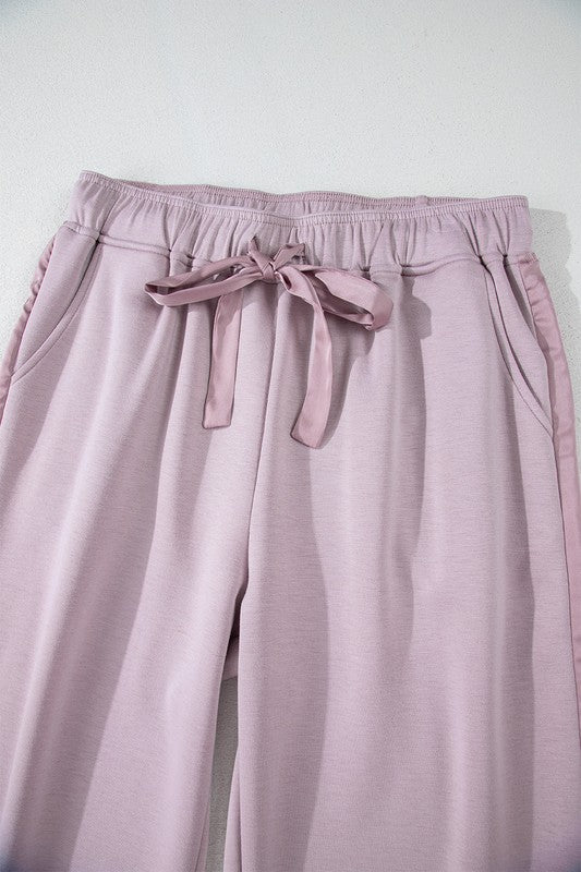 Satin Stripe Lilac Athleisure Pants