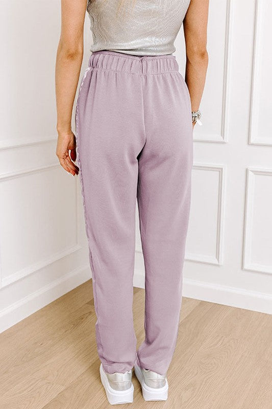 Satin Stripe Lilac Athleisure Pants