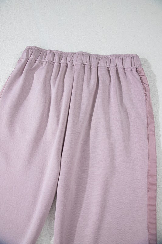 Satin Stripe Lilac Athleisure Pants