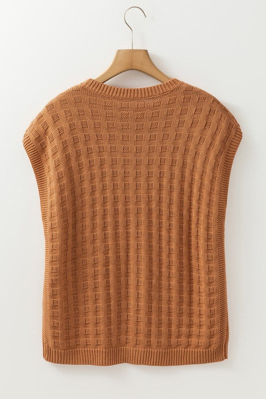 Camel Cross Hatched Textured Knit Top