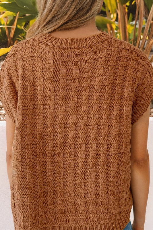 Camel Cross Hatched Textured Knit Top