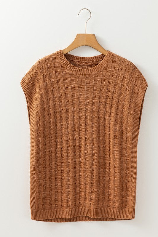 Camel Cross Hatched Textured Knit Top