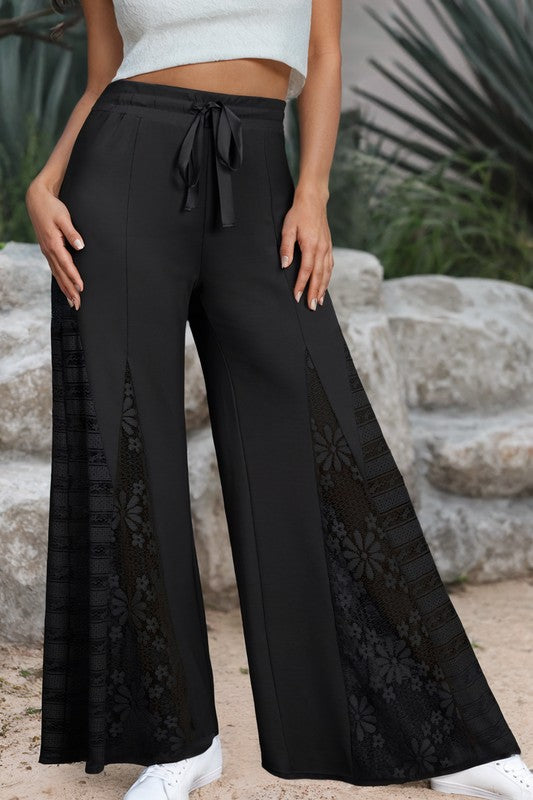 Lace Patchwork  Wide Leg Pants