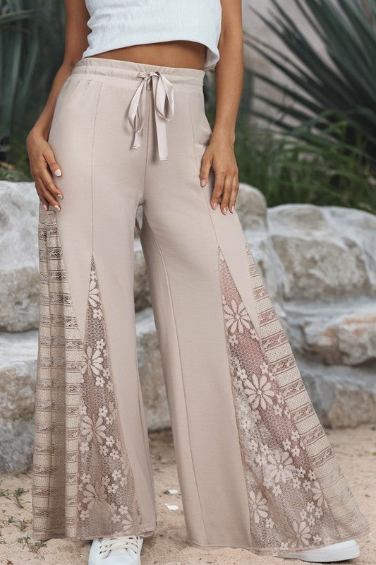 Lace Patchwork  Wide Leg Pants