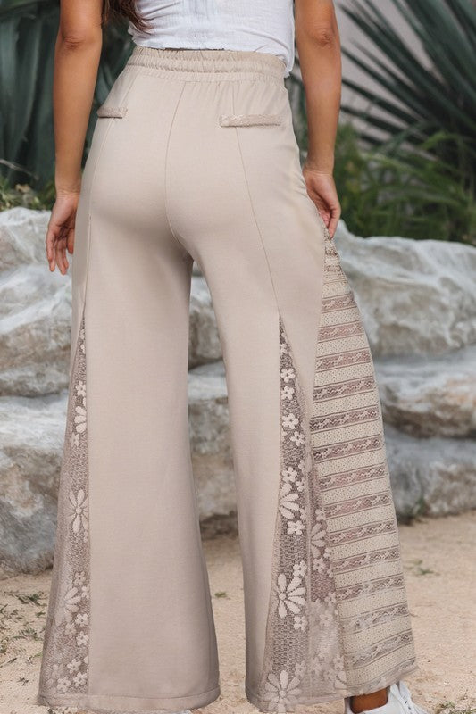 Lace Patchwork  Wide Leg Pants