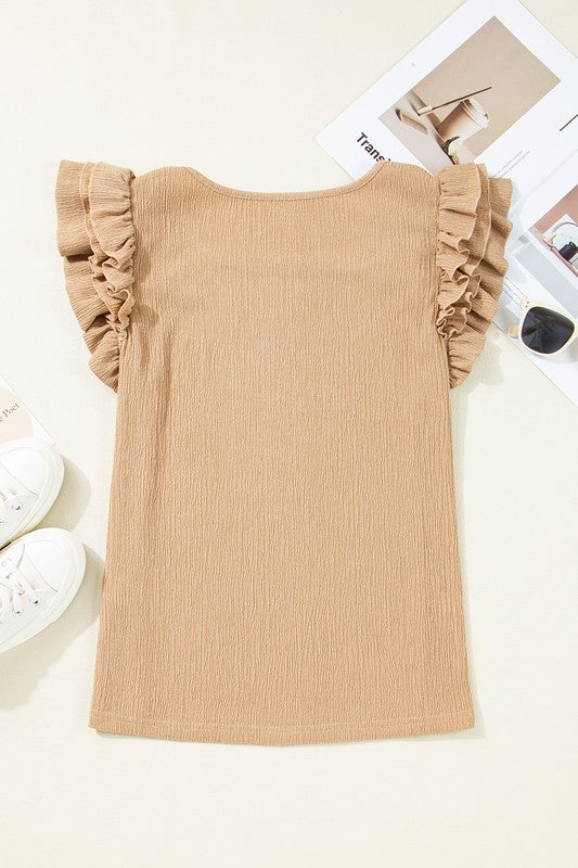 Ruffle Tiered Ribbed Khaki Knit Top