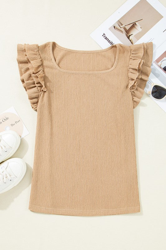 Ruffle Tiered Ribbed Khaki Knit Top