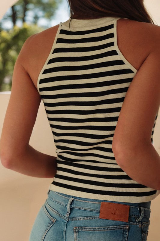 Black Striped Halter Tank Top