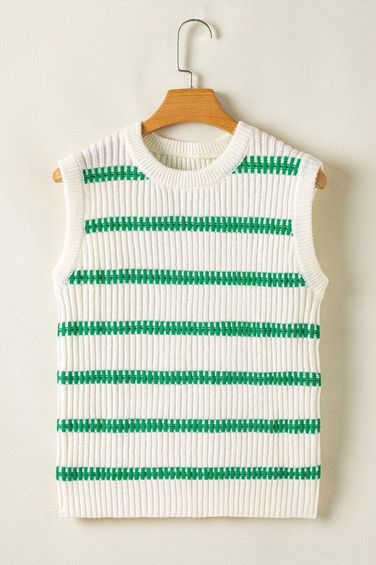 Green Stripe Knit Sleeveless Top