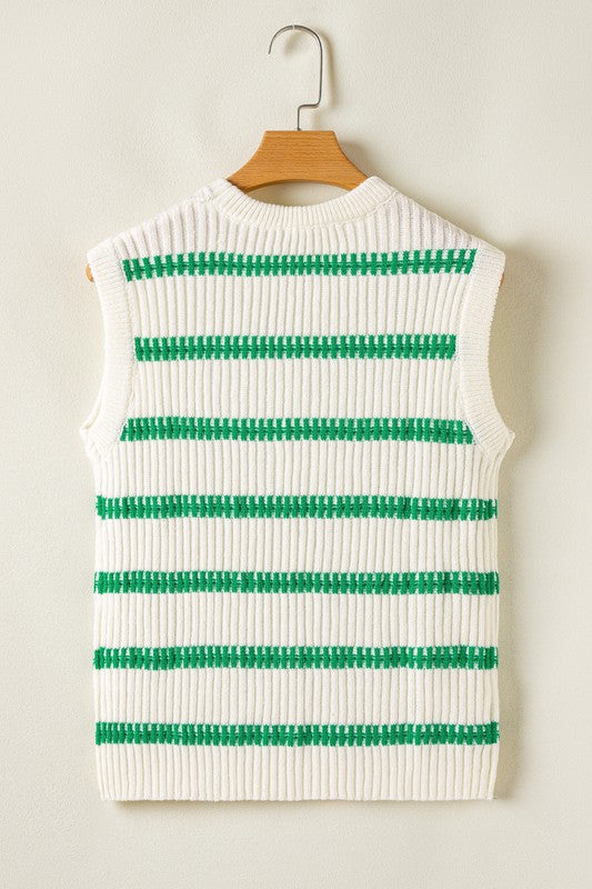 Green Stripe Knit Sleeveless Top