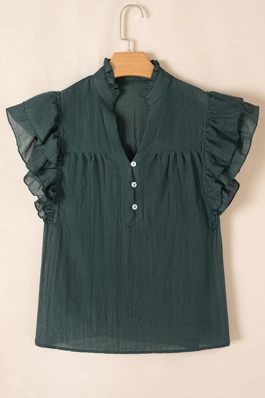 Jade Green Ruffle Blouse