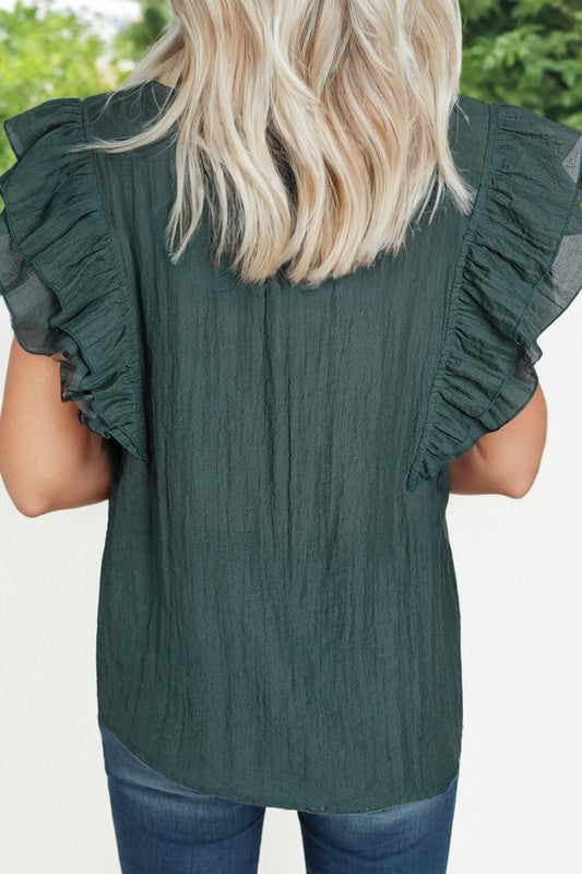 Jade Green Ruffle Blouse