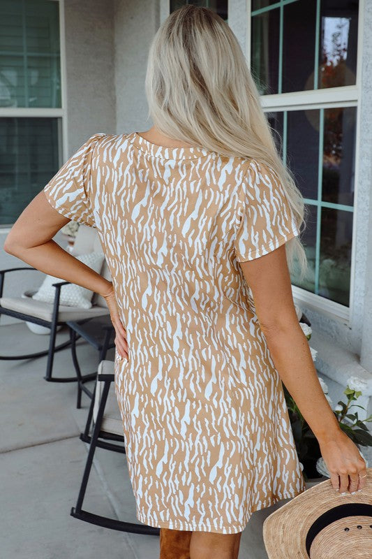 Abstract Khaki Print Shift Dress