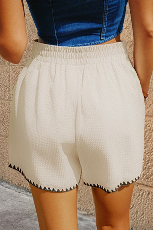 Ric Rac Trim Waffle Texture Shorts