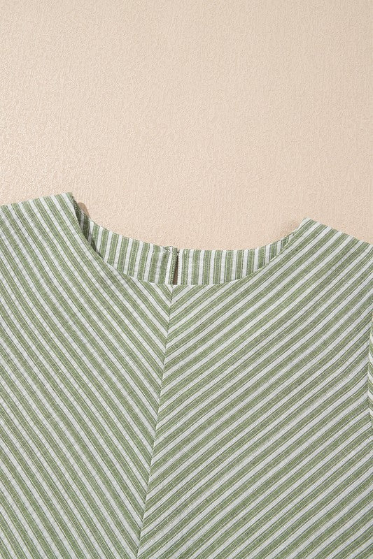 Green Striped Puff Sleeve Top