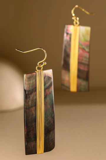 Rectangle Shell & Gold Dangle Earrings