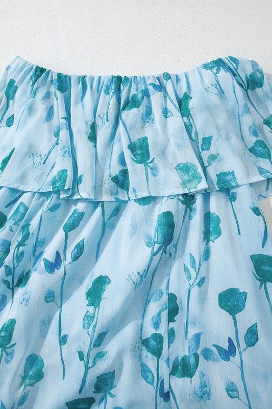 Blue Chiffon Off Shoulder Dress