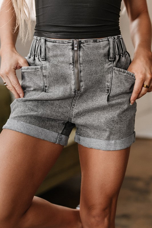 Gray Denim Cuff Shorts