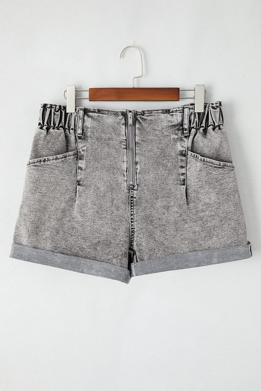 Gray Denim Cuff Shorts