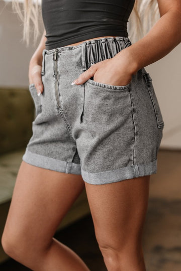 Gray Denim Cuff Shorts