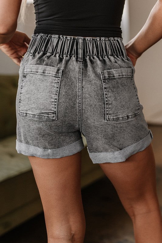 Gray Denim Cuff Shorts