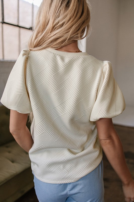 Oatmeal & Textured Puff Sleeve Top