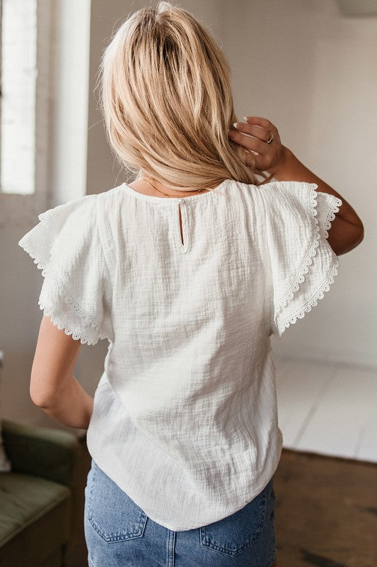 White Crinkle Ruffle Layer Top