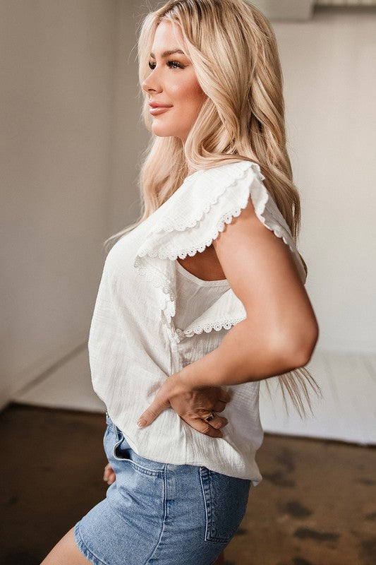 White Crinkle Ruffle Layer Top