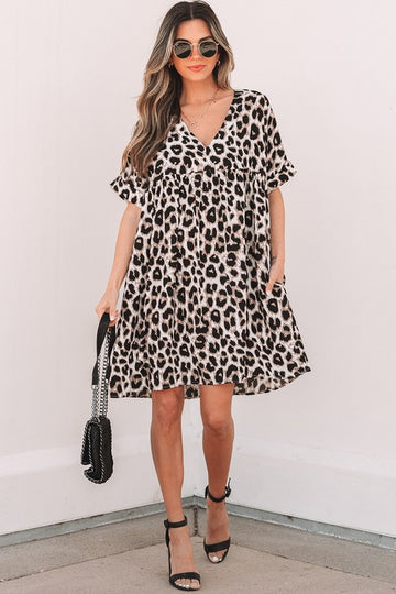 Cheetah Ruffle Detail Mini Dress