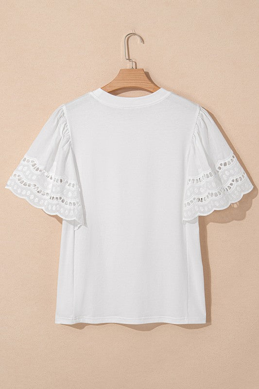 Cut  Out Hallow Sleeve Crew Neck Top - 2