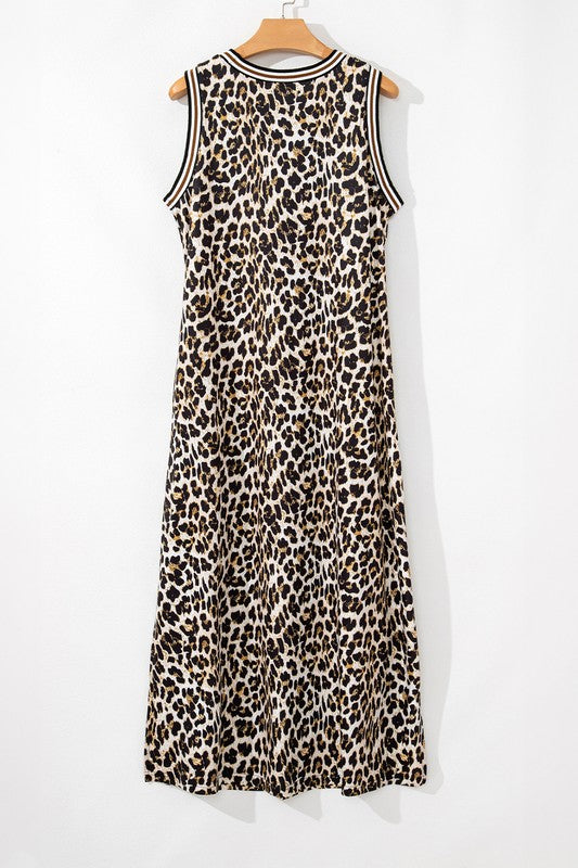 Contrast Stripe Trim Leopard Dress