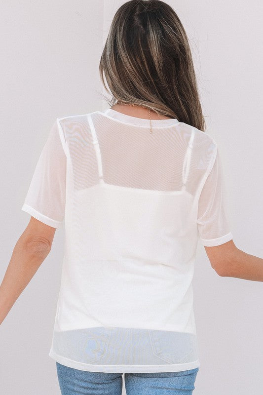 Sheer Mesh White Layer Top