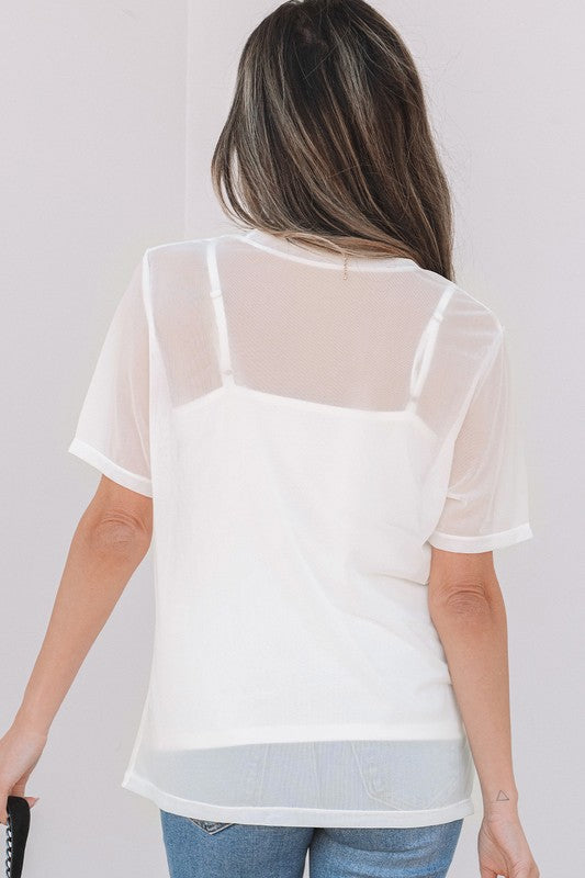 Sheer Mesh White Layer Top