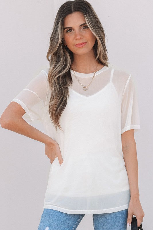 Sheer Mesh White Layer Top
