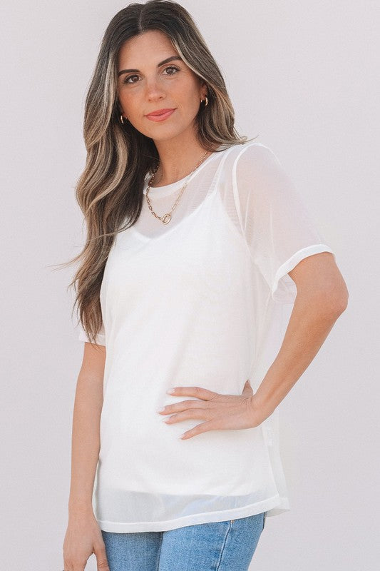 Sheer Mesh White Layer Top