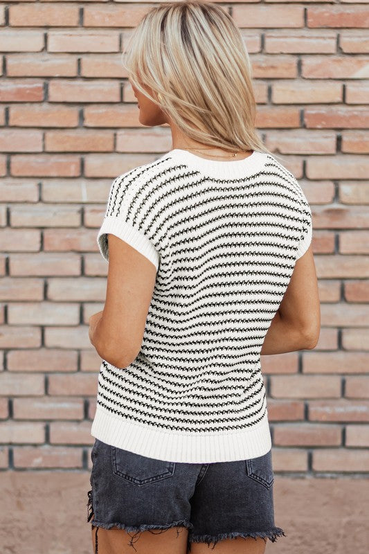 Striped Knit Crew Neck Top