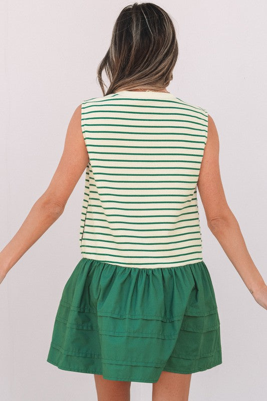 Green Stripe Mixed Media Dress