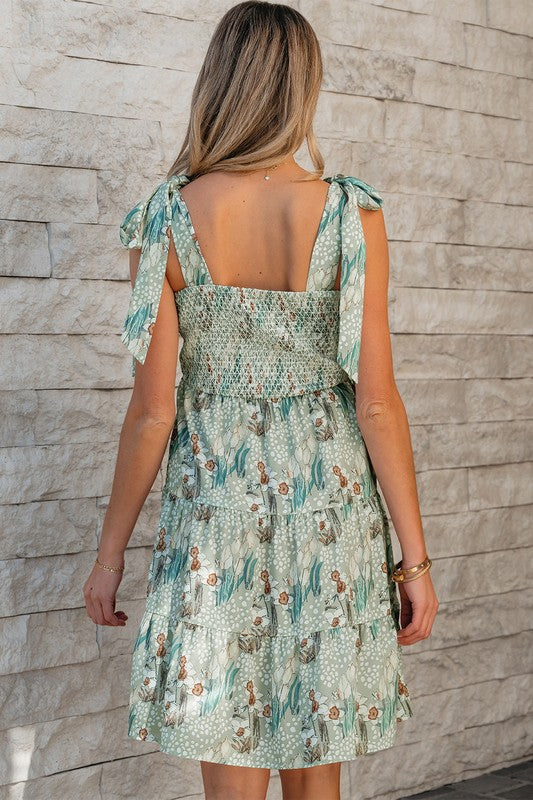 Soft Blue & Gray Floral Sun Dress