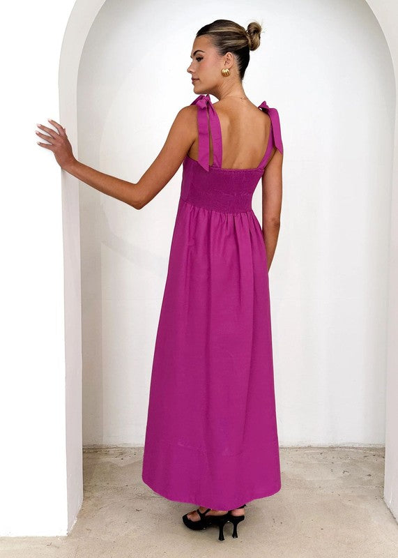 Solid Color Tie Sleeve Maxi - 2