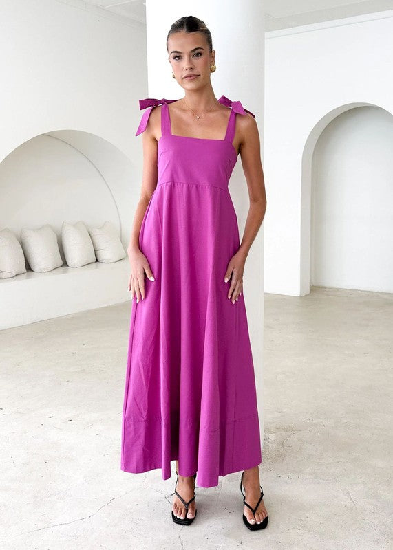 Solid Color Tie Sleeve Maxi - 2