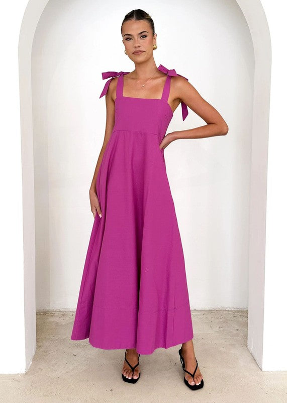 Solid Color Tie Sleeve Maxi - 2