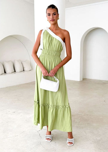 One Shoulder Green Dress - 2