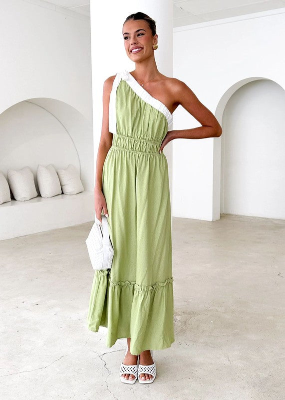 One Shoulder Green Dress - 2