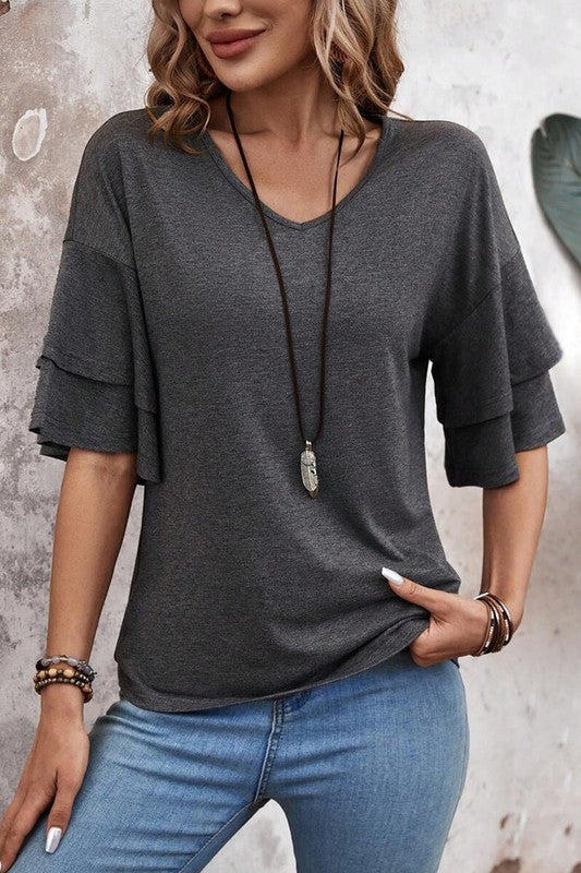 Solid Color Layered Sleeve Tee