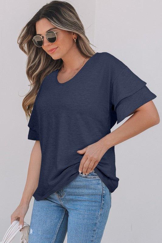 Solid Color Layered Sleeve Tee