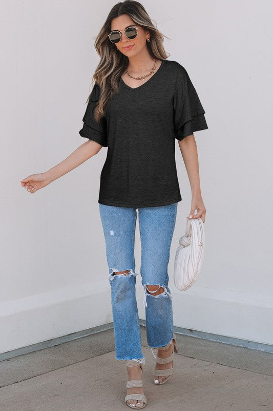 Solid Color Layered Sleeve Tee