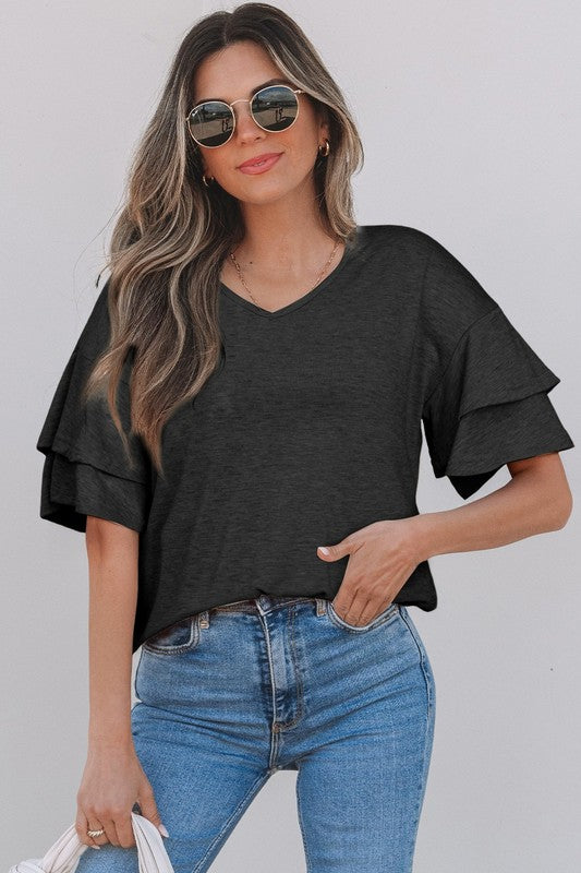 Solid Color Layered Sleeve Tee