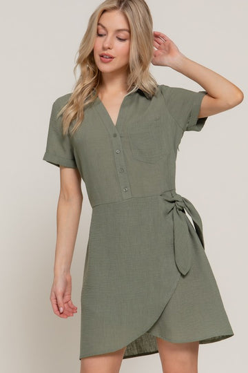 Olive Side Tie Mini Dress