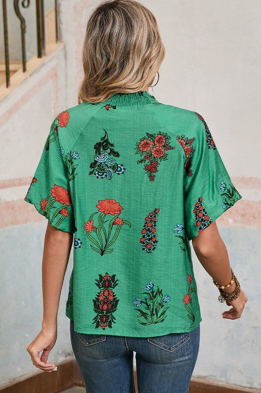 Green Botanical Floral Top - 2