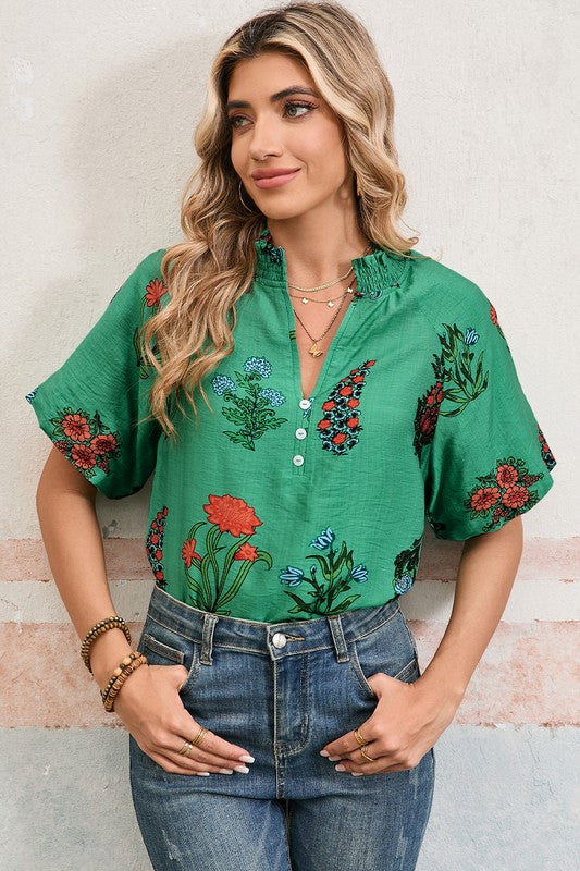 Green Botanical Floral Top - 2
